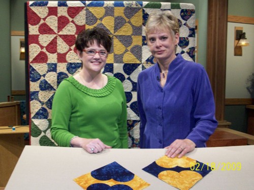 Elaine and Nancy Zieman on the set of Sewing With Nancy